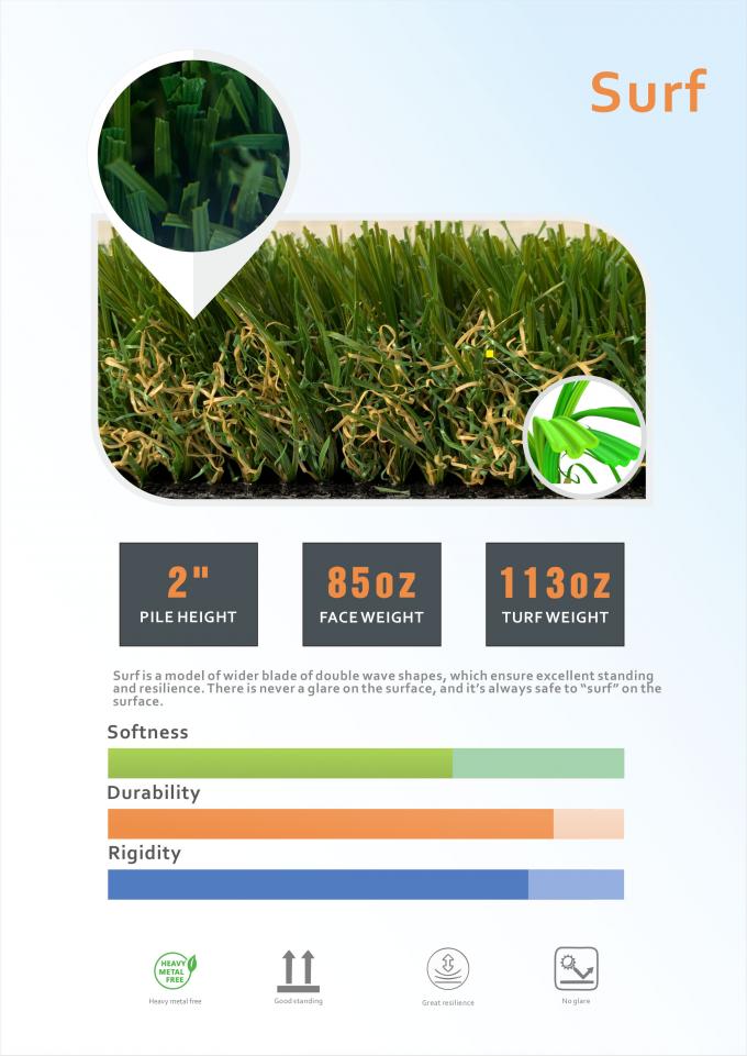 35 ملم ارتفاع العشب الاصطناعي للحدائق مرونة جيدة 0